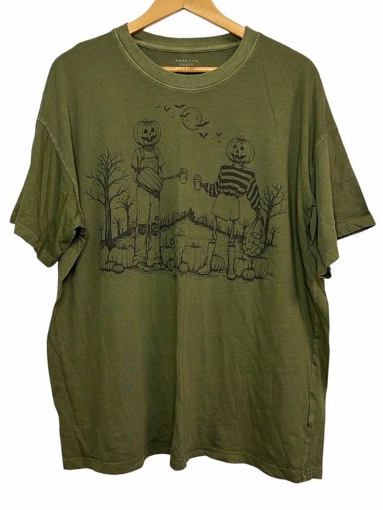 American Eagle Outfitters Tops - American Eagle Halloween Pumpkin Graphic T-Shirt Green Cotton XL
